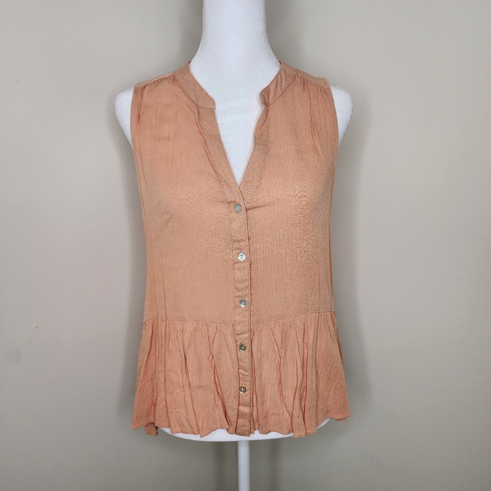 Magnolia Boutique Peach Sleeveless Flowy High-low Button-Up Blouse Size MED